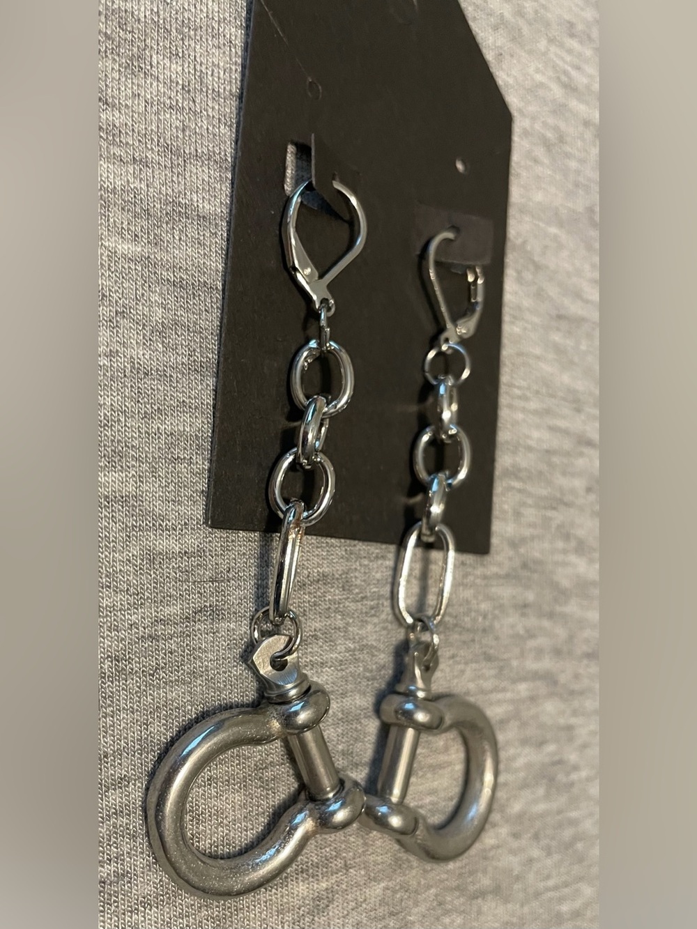 Silver Chain-Linked Horseshoe Bit Drop Earrings